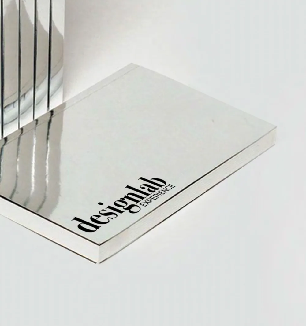designlab experience printed on a clear acrylic block