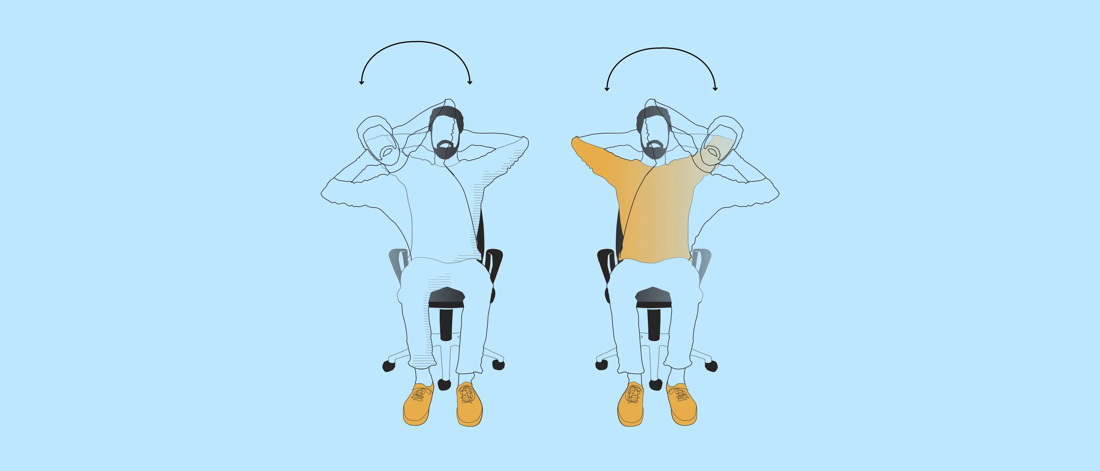 Sitting exercise: sit upright with your hands behind your head, bring one elbow down, then the other. Ten times, or as many as feel good.
